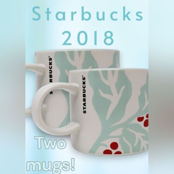 Starbucks Mugs dining 2# 12 ounce mug green red coffee branch cherries holiday - Picture 3 of 8